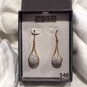 Sterling Silver 18KT Gold Plated Genuine Crystal Drop Earrings
